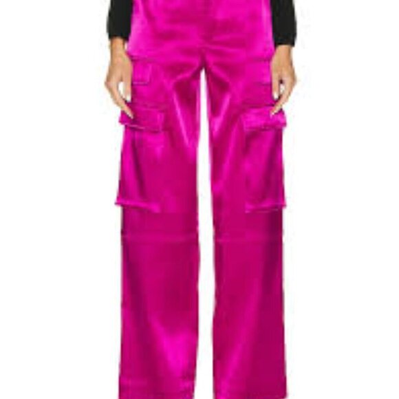 Frame Relaxed Straight Cargo High Waist in Magenta Satin Pockets sz 6 - Picture 12 of 13